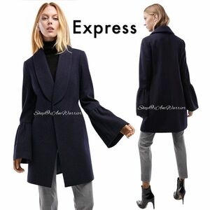 Express NWT navy blue one button bell sleeve wool coat *shop@iamwarrior